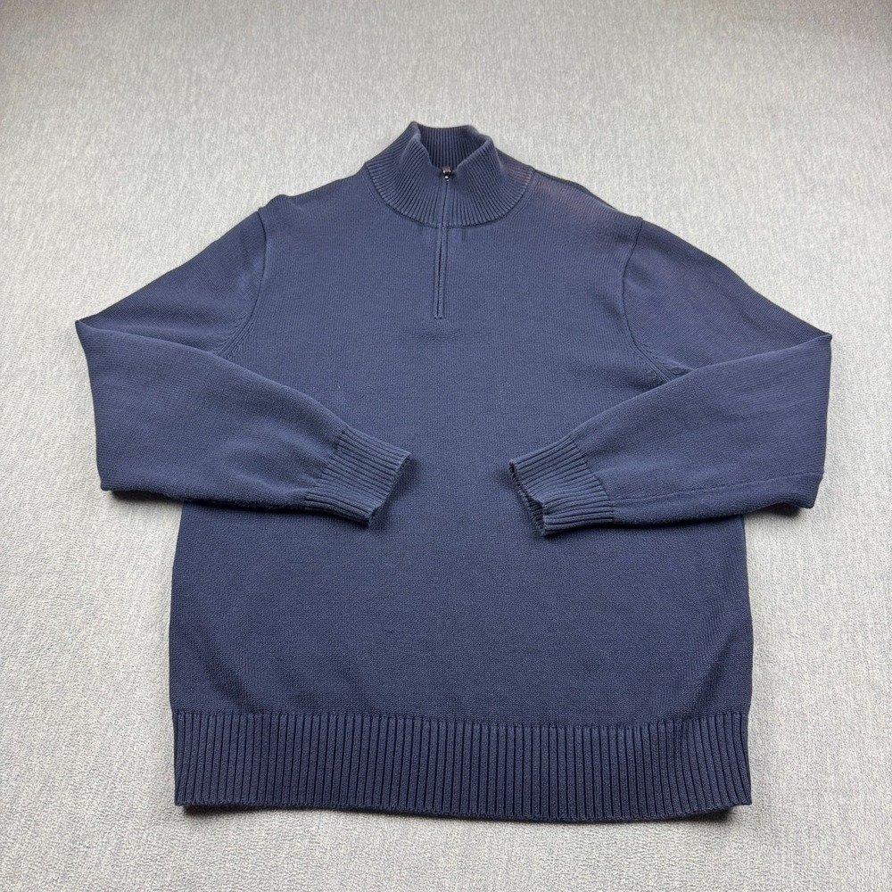 J.Crew Sweater Mens Large Blue 1/4 Zip Knit Mock Neck Pullover‎ Ribbed Casual
